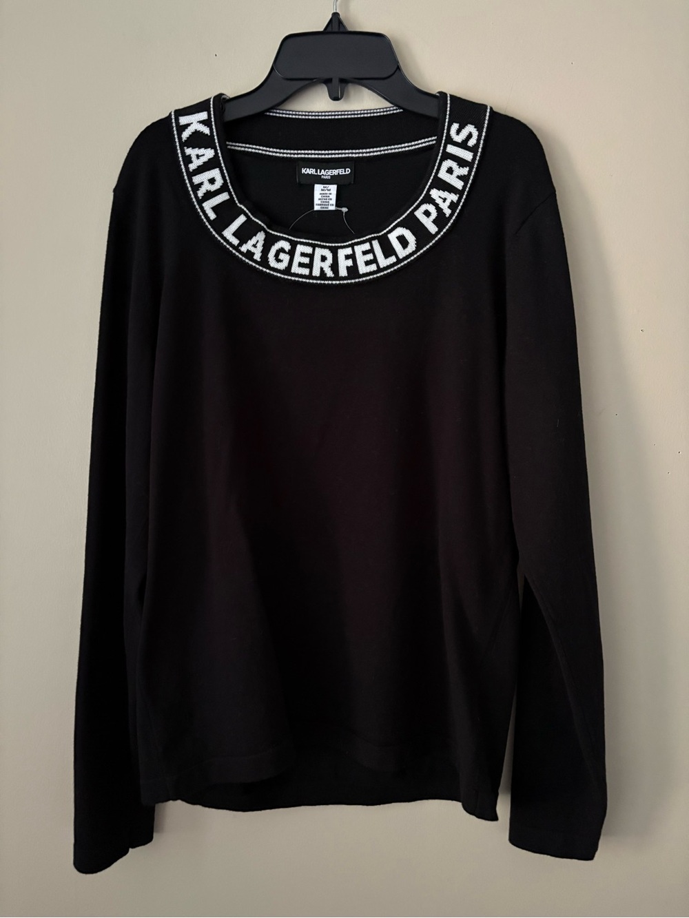 Karl Lagerfeld Black Crewneck Sweater with White Logo Trim sz M New